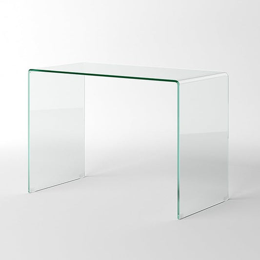Bent Glass Computer Desk Rectangular Shaped PC Laptop Workstation Table for Home Office, 43.3" L, Clear