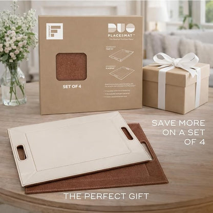 2-in-1 Serving Tray & Placemat | Faux Leather & Reversible | Lays Flat as a Placemat or Folds into an Ottoman Food Tray, Easy to Clean
