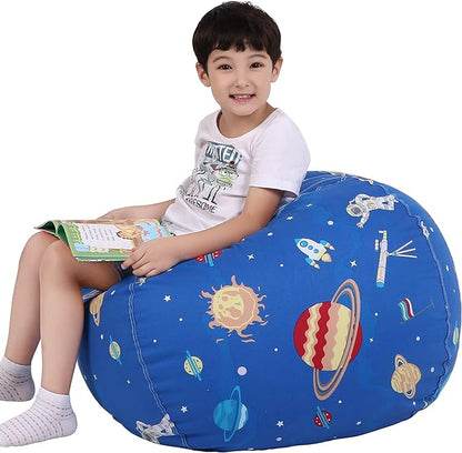 Lukeight Stuffed Animal Storage Bean Bag Chair Cover for Kids, Zipper Beanbag Chair Cover for Organizing Toddler & Kids' Rooms Plush Toys (Outer Space, Large)
