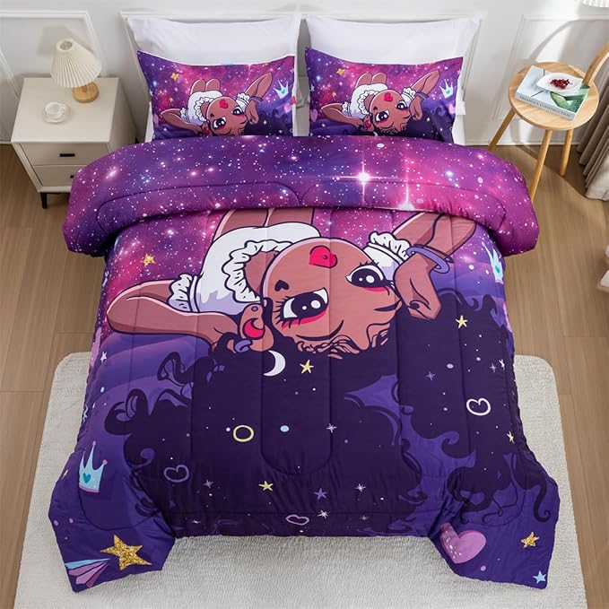 NTBED African American Black Girl Comforter Set Galaxy Afro Girl Microfiber Bedding Sets Twin Size