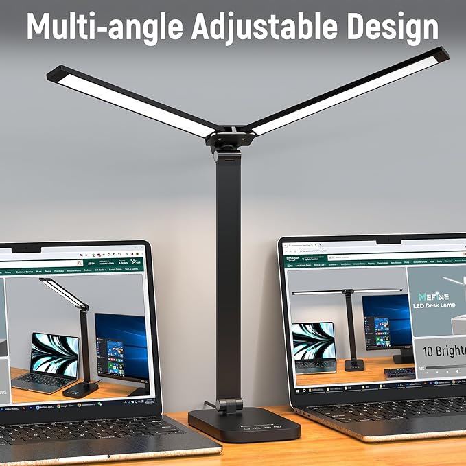 Adjustable Foldable Desk Lamp for Home Office - Double Swing Arm Bright LED Desk Light, Eye-Caring Architect Task Lamp, Touch Control Desktop Lamp Dimmable Table Desk Light for Work/Study/Craft