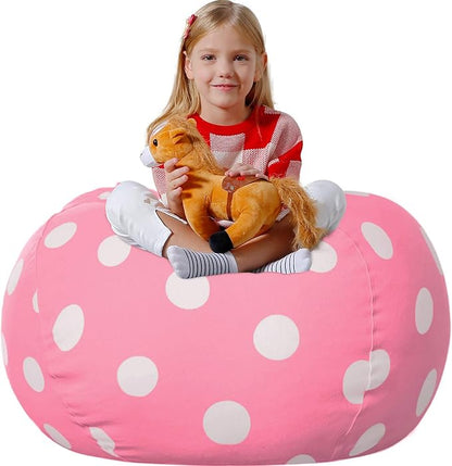Aubliss Stuffed Animal Bean Bag Storage Chair (Light Pink Dot, Medium (32''))