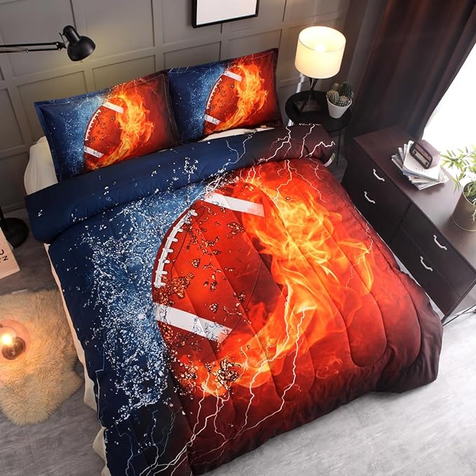 NTBED Football Comforter Sets Twin for Boys Teens, 6-Pieces Kids Sports Bedding Set,Reversible Rugby Printed Quilt Set