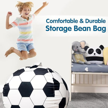 Lukeight Stuffed Animal Storage Bean Bag Chair Cover for Kids, Soccer Zipper Beanbag Chair Cover for Organizing Toddler & Kids' Rooms Plush Toys (Soccer Velvet, Large)
