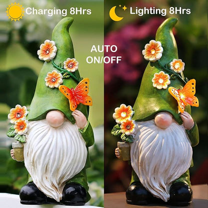 Snowrabbit Garden Gnomes Statue Outdoor Decor,10.5" Resin Solar Garden Gnome Outdoor Statues, Funny Gnomes Gardening Gifts for Women,Bithday Gifts for Grandma