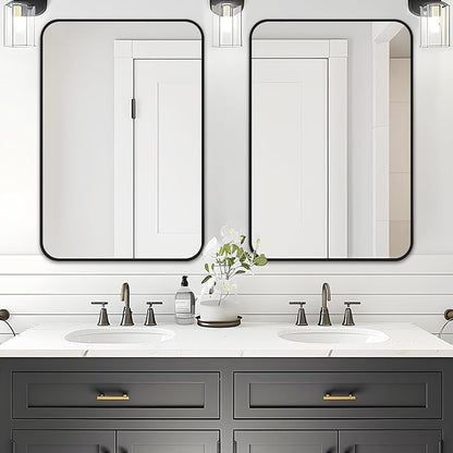 Fabuday Big Black Bathroom Mirror for Over Sink Wall - 26x38 Rounded Rectangle Mirror with Matte Metal Frame, Large Rectangular Vanity Mirrors for Bedroom, Entryway, Horizontally/Vertically
