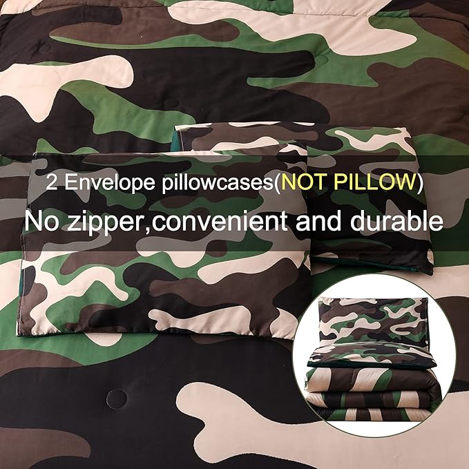 Meeting Story Camouflage Bedding Set, green Colorful Pattern Queen Comforter Set, 3 PCS One Comforter and Two Pillowcases in One Bag, All Season Bedspread for Teens Adults (green, King)