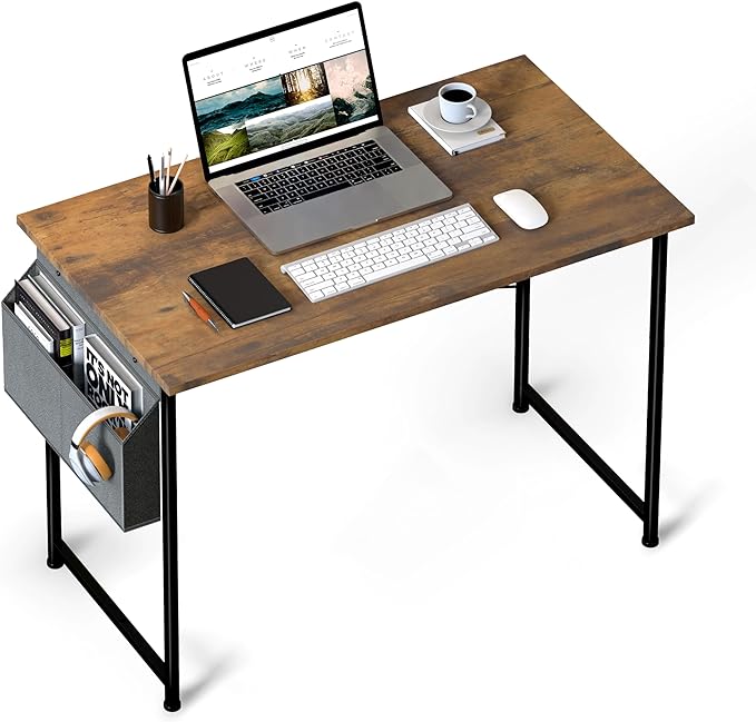 HealSmart Writing Study Worktable for Bedroom Small Desk, Modern Simple Style PC Table with Storage Bag, 47 Inch, Brown-New Version