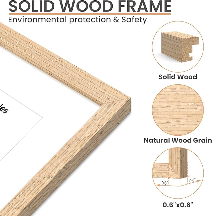 upsimples 12x16 Frame, Natural Solid Wood Picture Frames, Display 8.5x11 with Mat or 12 x 16 Without, Vertical & Horizontal Wall Hanging, 1 Pack, Natural