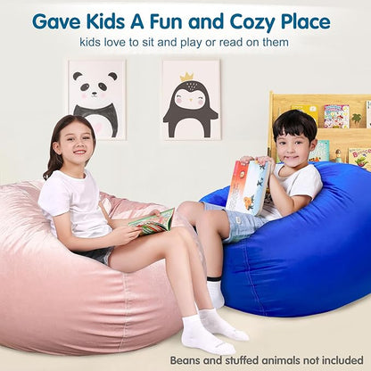 Lukeight Stuffed Animal Storage Bean Bag Chair Cover for Kids, Zipper Beanbag Chair Cover for Organizing Toddler & Kids' Rooms Plush Toys (Solid Blue, Large)