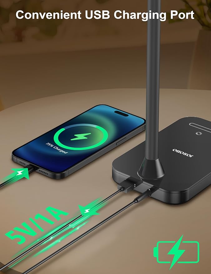 LED Desk Lamp with USB Charging Port, 5 Lighting Modes & 7 Brightness Dimmable Table Lamp, Flexible Gooseneck Lamp, Eye-Caring Reading Light with Memory Function