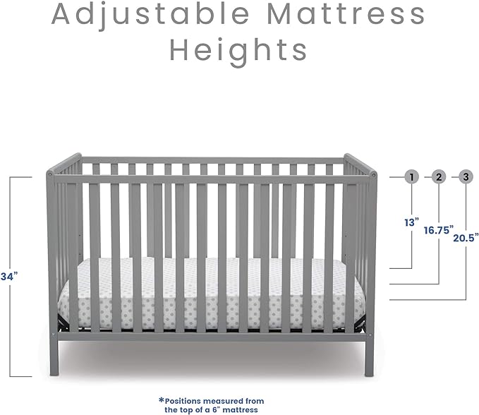 Delta Children Heartland 4-in-1 Convertible Crib, Grey + Delta Children Twinkle Galaxy Dual Sided Recycled Fiber Core Crib and Toddler Mattress (Bundle)