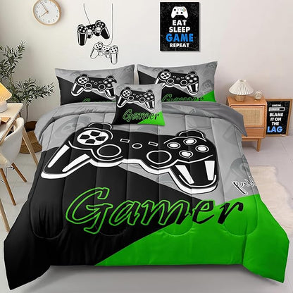 6 Pieces Gaming Bedding Set Full Size for Boys Gamer Comforter Set for Boys Girls Kids Teens 6 Piece Bed in A Bag Video Game Bedding for Gamer Room Decorative Full51