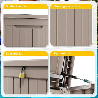 ROJIK Outdoor Storage Housing Deck Box - Waterproof Patio Furniture, Garden Tools, Cushions, Pool Accessories Storage Bench with Lockable Lid and Side Handles (Grey 238 Gal)