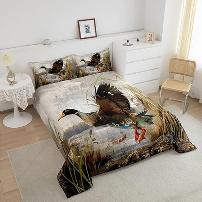 Mallard Duck Bedding Set Boys Girls Wild Duck Hunting Comforter Set for Kids Women Men Soft Lodge Cabin Farmhouse Comforter Quilt Room Decor Twin Size Duvet Set Boys