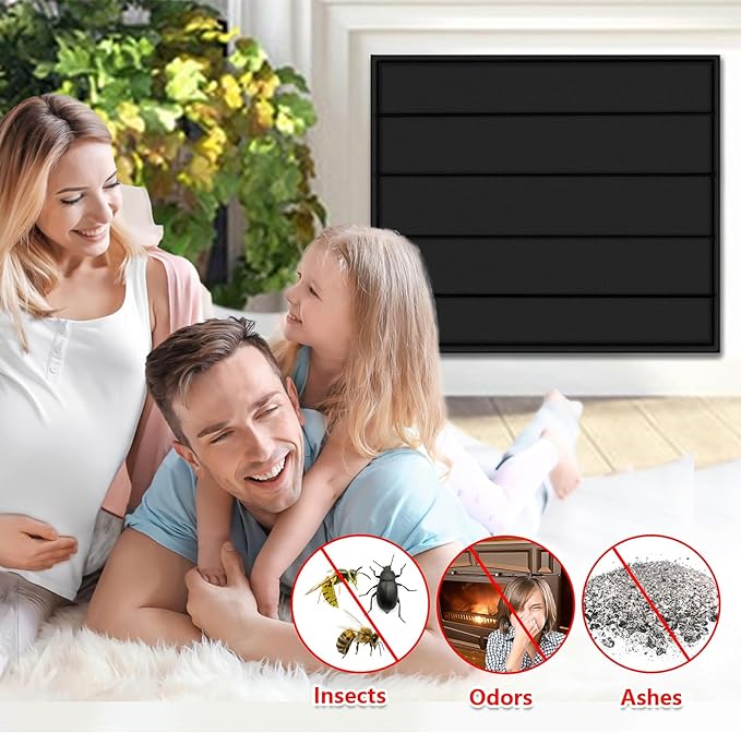 Magnetic Fireplace Blanket for Heat Loss Indoor Fireplace Covers Keep Drafts Out Stops Heat Loss Fireplace Draft Stopper with Built-in 12 Strong Magnet for Iron Fireplace Frame Fireplace Screen 45x34