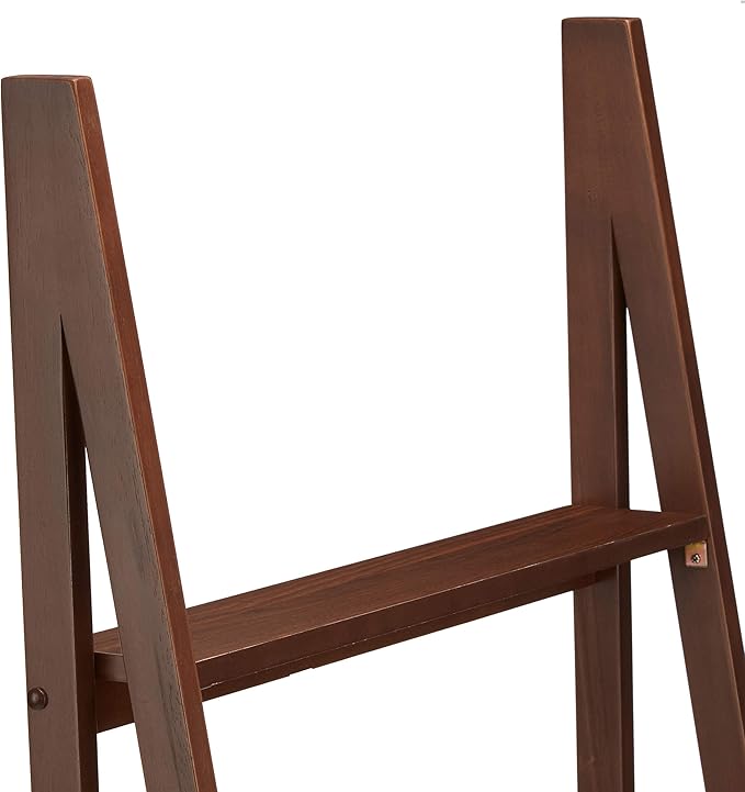 Amazon Basics Modern 5-Tier Ladder Bookshelf Organizer, Solid Rubberwood Frame, Walnut Finish, 14" D x 24.8" W x 70.1" H