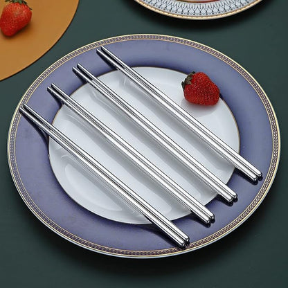 10 Pairs Reusable Chopsticks, Stainless Steel Metal Chop Sticks, Japanese Chinese Korean Chopstick Dishwasher Safe, 8.9 Inch (Silver / Chop sticks)