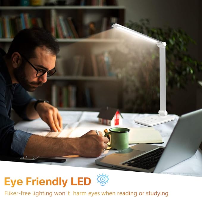 Desk Lamp, Desk Light, Dimmable Table Lamp, 7W, 5 Color Modes, 6 Brightness Levels, Touch Control, Memory Function, LED Foldable Led Lamp for Reading, Working, Office, Study (Silver)