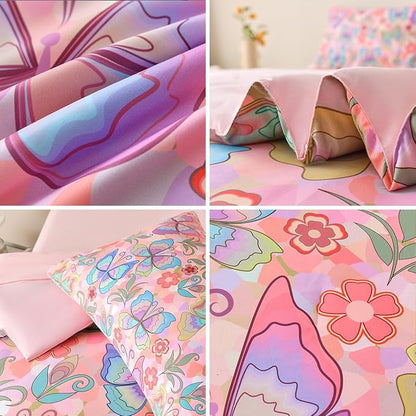 Butterfly Bedding Set Full, Pink Butterfly Comforter Set for Girls Kids Teens 6 pcs Bed in a Bag Full Bedding Sets for Girls