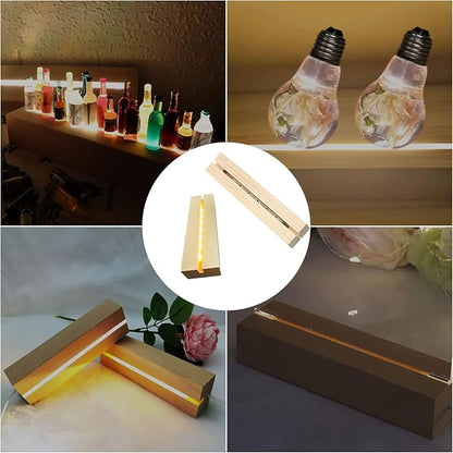4Pack 6" Wood Rectangle Display Pedestal,Wooden Rectangle LED Lights Display Base for Acrylic and Plexiglass,Wood Night LED Light Lamp Base