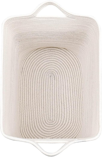 Cloth Large Blanket Basket,Storage Basket Bins Rectangle Small Woven Baskets for Storage, Nursery Cotton Rope Basket Living Room, Toy Basket For Organizing, Clothes Laundry Baskets set of 2