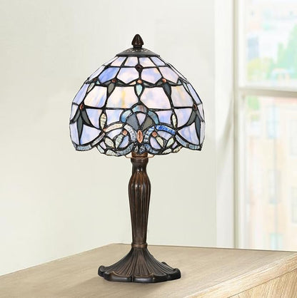 Tiffany Lamp Baroque Design Stained Glass Table Lamp for Living Room Bedroom Bedside Nightstand Home Office (Blue baroque)