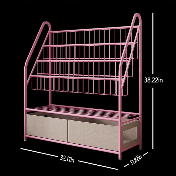 Kids Book Shelf with Storage 32inch, 5 Tier Freestanding Pink Bookshelf, Large Modern Minimalist Book Case With Toy Storage Organizer For Bedroom Study Room Playrooms Children Room KDSJ2305-Pink