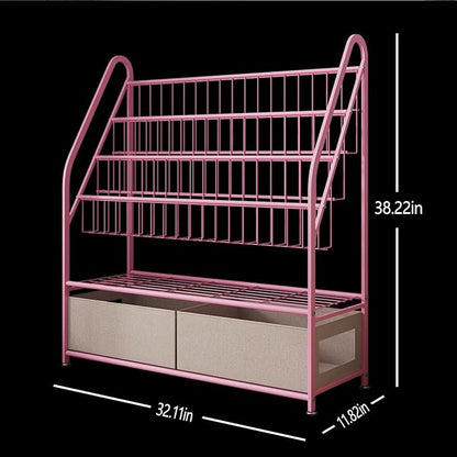 Kids Book Shelf with Storage 32inch, 5 Tier Freestanding Pink Bookshelf, Large Modern Minimalist Book Case With Toy Storage Organizer For Bedroom Study Room Playrooms Children Room KDSJ2305-Pink