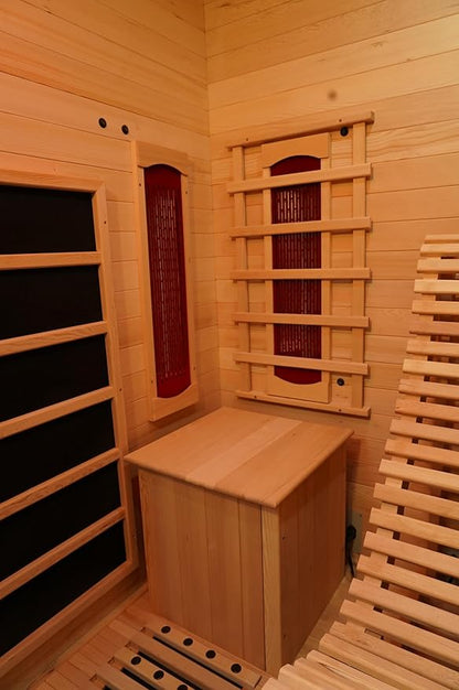 ZONEMEL 1 to 2 Person Infrared Sauna Room, Canadian Hemlock Wood Sauna with Recliner, Tempered Glass Door, 220V, 2300W, 4 Full Spectrum Heating Tubes, 4 Carbon Crystal Heating Panel, Oxygen Bar