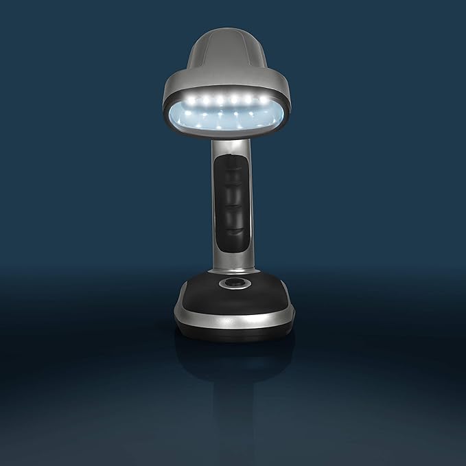 ELDSKLT Led Desk Lamp, 12-Bulb Battery-Operated Table Light for Home, Office, Silver/Black