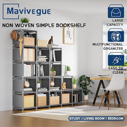 Mavivegue Bookshelf,18 Cube Storage Organizer,Extra Large Book Shelf Organizer,Tall Bookcase Shelf,Book Cases/Shelves,Grey Cube Shelf,Cubbies Closet Shelves for Bedroom,Living Room,Home,Office