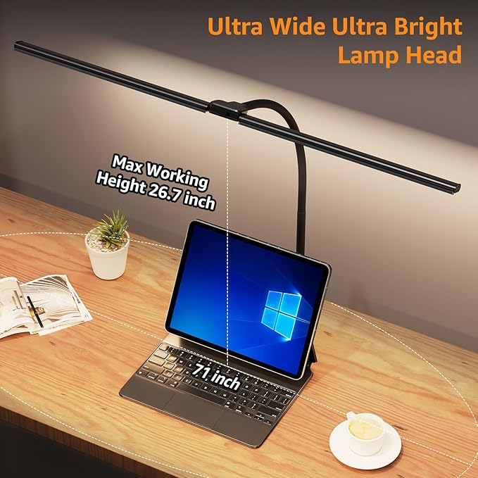 ShineTech Led Desk Lamp for Office Home, Bright Double Head Desk Light with Clamp, Architect Task Lamp 50 Lighting Modes Adjustable Flexible Gooseneck