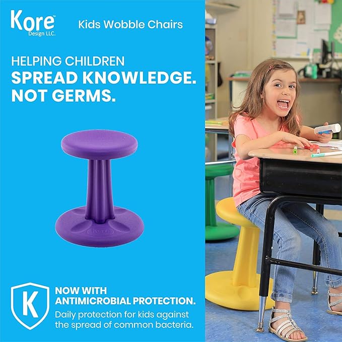Kore Kids Preschool Wobble Chair - Flexible Seating Stool for Classroom, Preschool, Kindergarten & Elementary School - Age 4-5 yrs, Purple (12in)