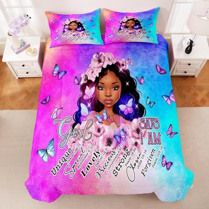 Black Girl Comforter Set Full,Black Girl Magic Bedding Set,You are Beautiful Lady Bed Bedroom Set,African American Girl Inspirational Quotes Comforter Set