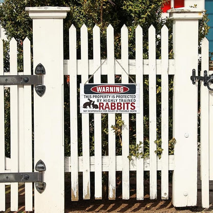 Funny Warning Signs, The Property is Protected By Highly Trained Rabbits Sign, Decorative Wood Hanging Wood Plaque, Rabbit Warning Decor Outdoor, Farm Decor, Rustic Home Decor for Front Door