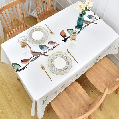 Wipeable Waterproof Tablecloth Vinyl Tablecloths for Rectangle Tables Heavy Duty PVC Tablecloth for Kitchen Dining Table(Birds, 54'' x 72'')