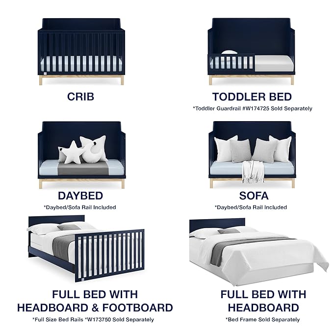 GAP babyGap Oxford 6-in-1 Convertible Crib - Greenguard Gold Certified, Navy/Natural, 1 Unit