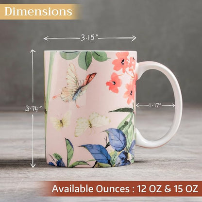 Maison d' Hermine Coffee Mug with Handles Tea Cups (12 Ounce, Pack of 1) | Fine Bone China Coffee Mugs for Hot Beverages Cappuccino Latte Home Restaurant Hotel Spring Summer -Canne - Fargesia
