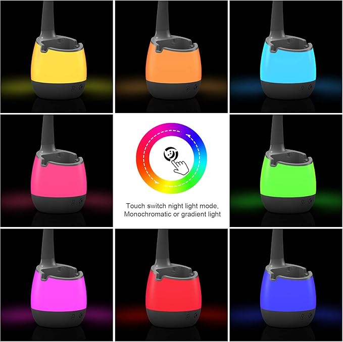 ERAY Kids Desk Lamp LED Study 2000mAh Rechargeable Desk Light with Pen Holder/ 8 Colors Night Light/ 3 Brightness Levels/Touch Control, Dimmable Table Lamp for Boys & Girls Eye-Caring Reading