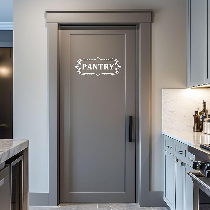 Pantry Room Vinyl Decal, Kitchen Pantry Door Decal, Pantry Door Sign, Farmhouse Kitchen Decor Vinyl Sticker (18.1 x 7.6 inch, White)