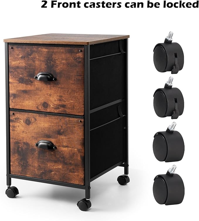 TOPSKY Mobile File Cabinet, Fabric Vertical File Cabinet for Letter Size (Black, 2 Drawer)