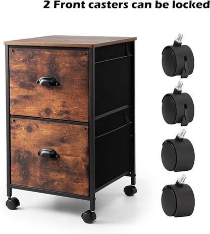 TOPSKY Mobile File Cabinet, Fabric Vertical File Cabinet for Letter Size (Rustic Brown, 2 Drawer)