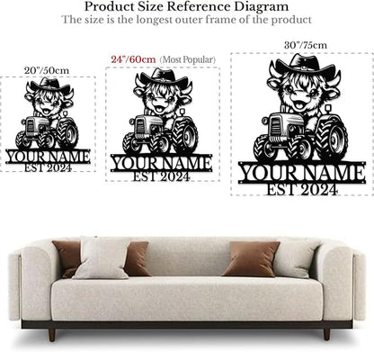 Personalized Highland Cow Name metal Signs,Custom Highland Cow Metal Shed Wall Decor,Black Metal Wall Art Plaques Outdoor wall Decorative Signage (Style B)