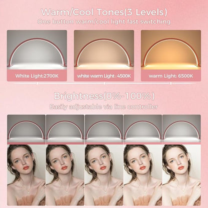 Charme Princesse 30in Half Moon Lamp 48W Half Moon Nail Desk Lamp 1600 Lumen LED Lash Light 3 Color Temperature Lash Lamp for Lashes Eyelash Extensions Tattoo Skin Care (Pink) M18S-14-US