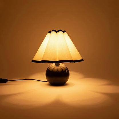 Brightech Blair LED Table Lamp - Small Modern Black Table Lamp with Marble Globe Base, Pleated Shade for Bedroom, Bedside, Side Table - Ambient Night Light with Soft White Light for Desk, Living Room