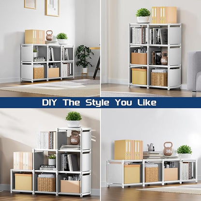 Mavivegue Book Shelf, 6 Cube Storage Organizer, DIY Bookcase, Metal Cube Bookshelf,Tall Book case for Bedroom, Living Room,Office,Closet Storage Organizer, White Cubicle Storage Rack