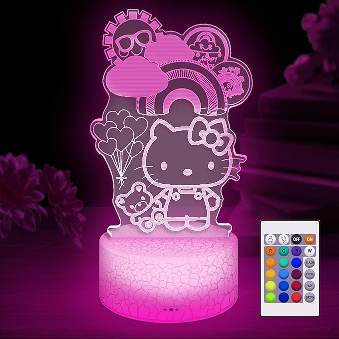 Kitty Night Light for Kids, Kitty Lamp Girl Cute Led Cat Night Light 16 Colors Dimmable Kitty Decor Lamp with Remote & Luminous Base, Bedroom Decoratio Gifts for Christmas Birthday Girls