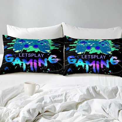 Game Comforter Set Video Gaming Bedding Sets Gamer Room Decor Full Size Colorful Black Gamepad Soft Game Bedding Set for Boys Teen 1 Comforter and 2 Pillowcases