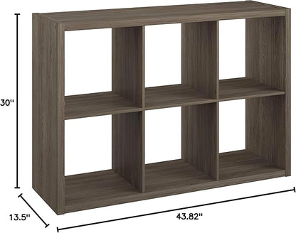 ClosetMaid Decorative 6 Cube Open Display Wood Laminate Versatile Storage Organizer for Indoor Home or Office Spaces, Graphite Gray
